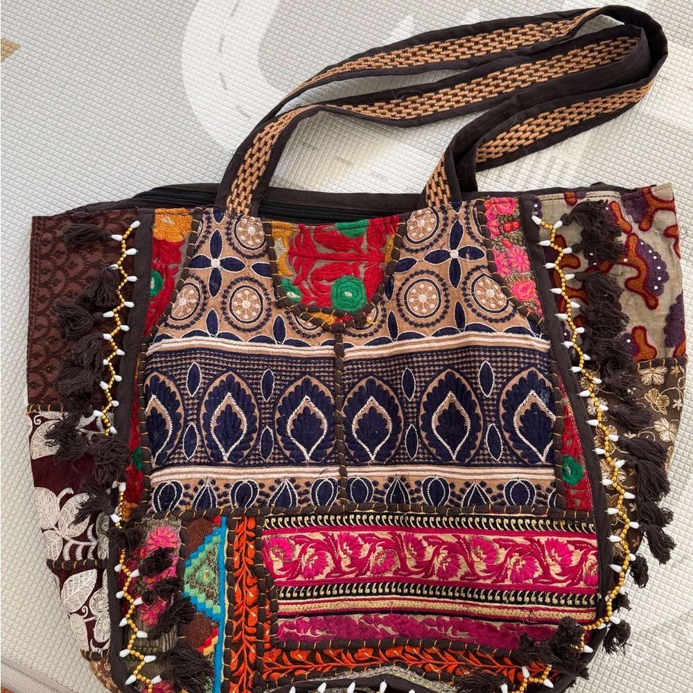 Embroidered Boho Patchwork Tote Bag - Multicolor - image 1